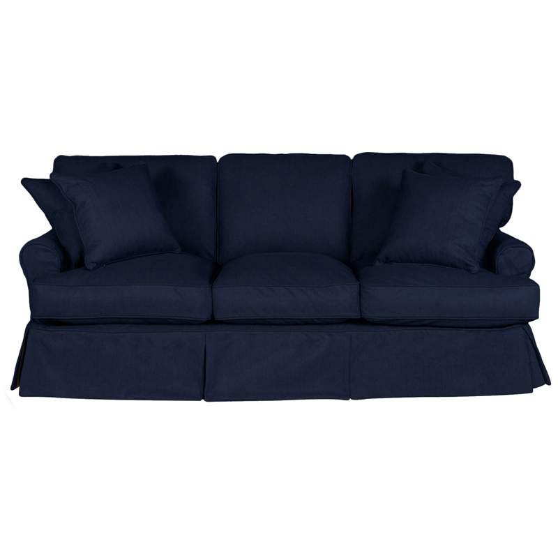 Horizon 2PC Slipcovered Sofa Loveseat Set Navy Blue Washable Performance Fabric