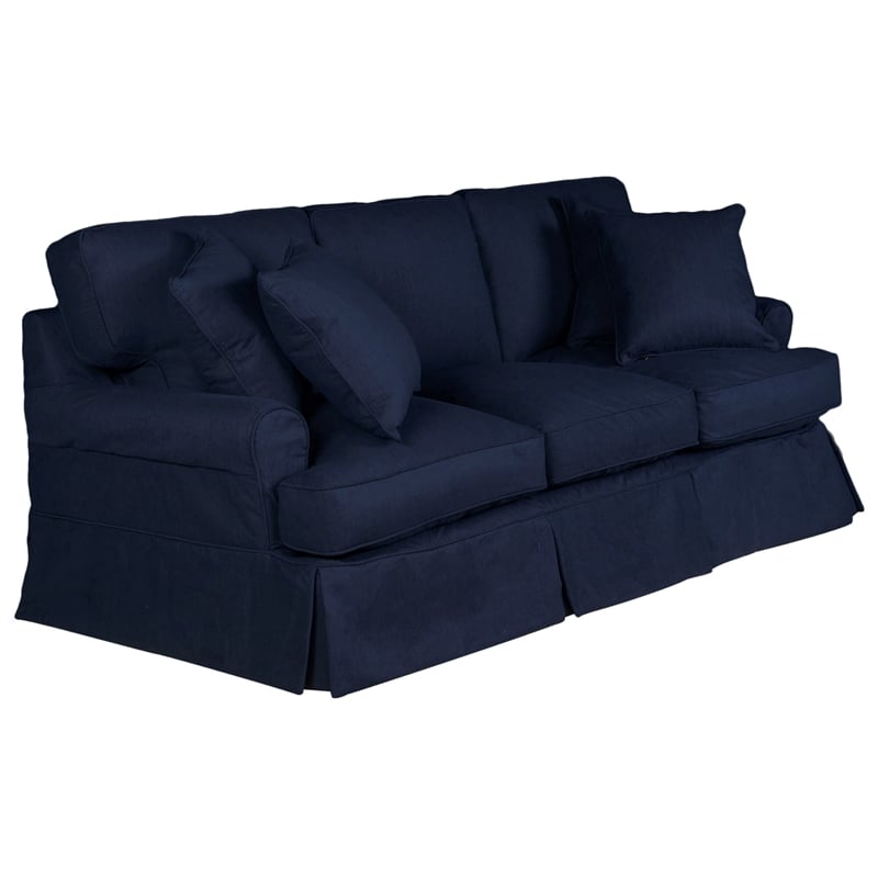Horizon 3PC Slipcovered Sofa Chair Ottoman Set in Navy Blue Performance Fabric