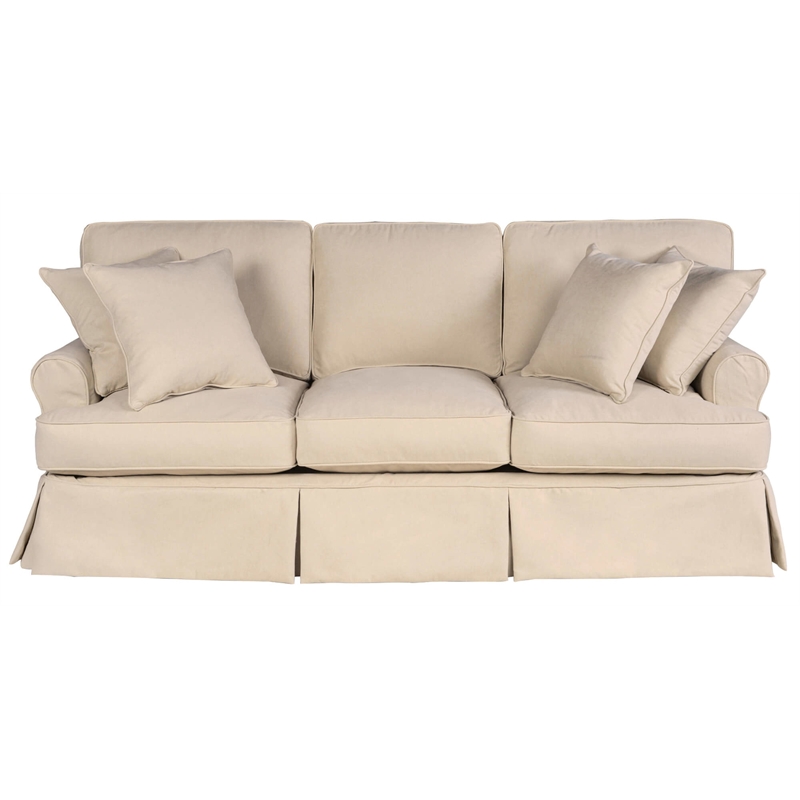 Horizon 3PC Slipcovered Sofa Chair Ottoman Set Tan Washable Performance Fabric