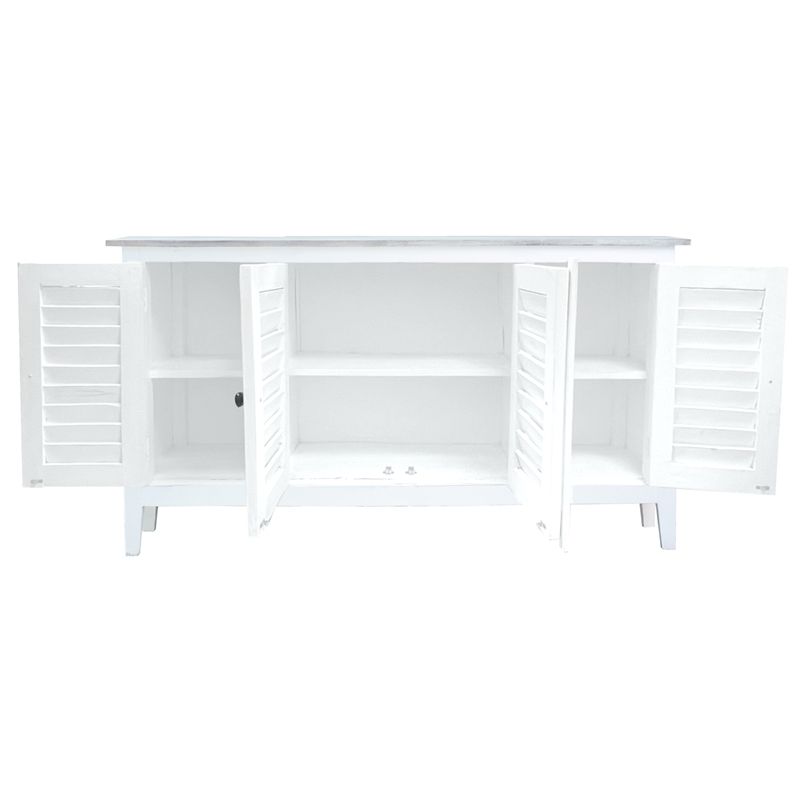 Sunset Trading Cottage Shutter Door Credenza White/Gray Solid Wood No Assembly