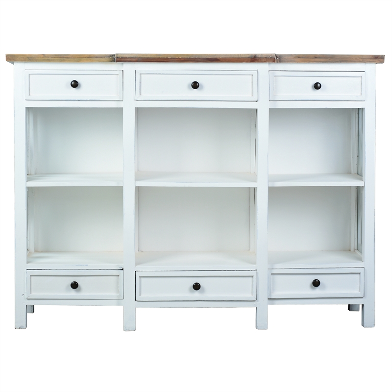 Sunset Trading Lattice Display Console White Brown Solid Wood Fully Assembled