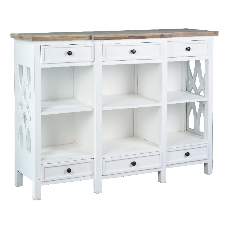 Sunset Trading Lattice Display Console White Brown Solid Wood Fully Assembled