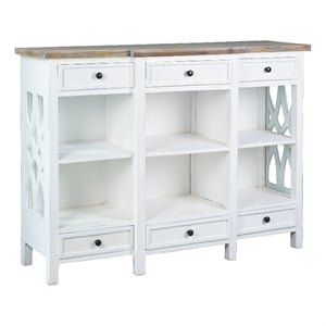 Sunset Trading Lattice Display Console White Brown Solid Wood Fully Assembled