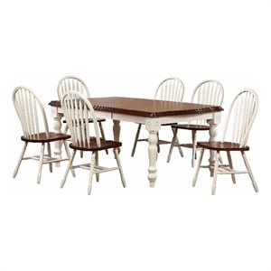Andrews 7PC Rectangle 72&quot Extending Dining Set Antique White/Chestnut Brown Wood