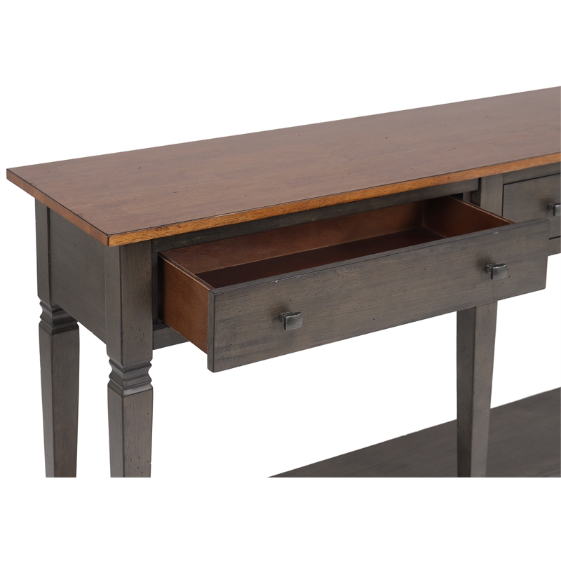 Sunset Trading Dakota Sofa Console Table w Drawers Shelf Brown Gray Solid Wood