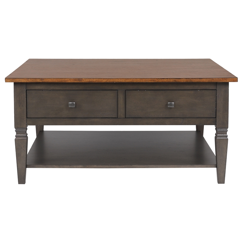 Sunset Trading Dakota Square Coffee Table w Drawers Shelf Brown Gray Solid Wood