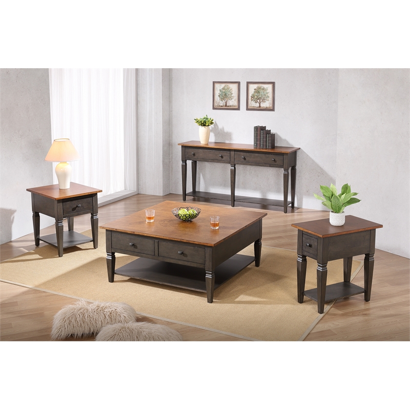 Sunset Trading Dakota 4PC Square Coffee Table Set w Console Brown Gray Wood