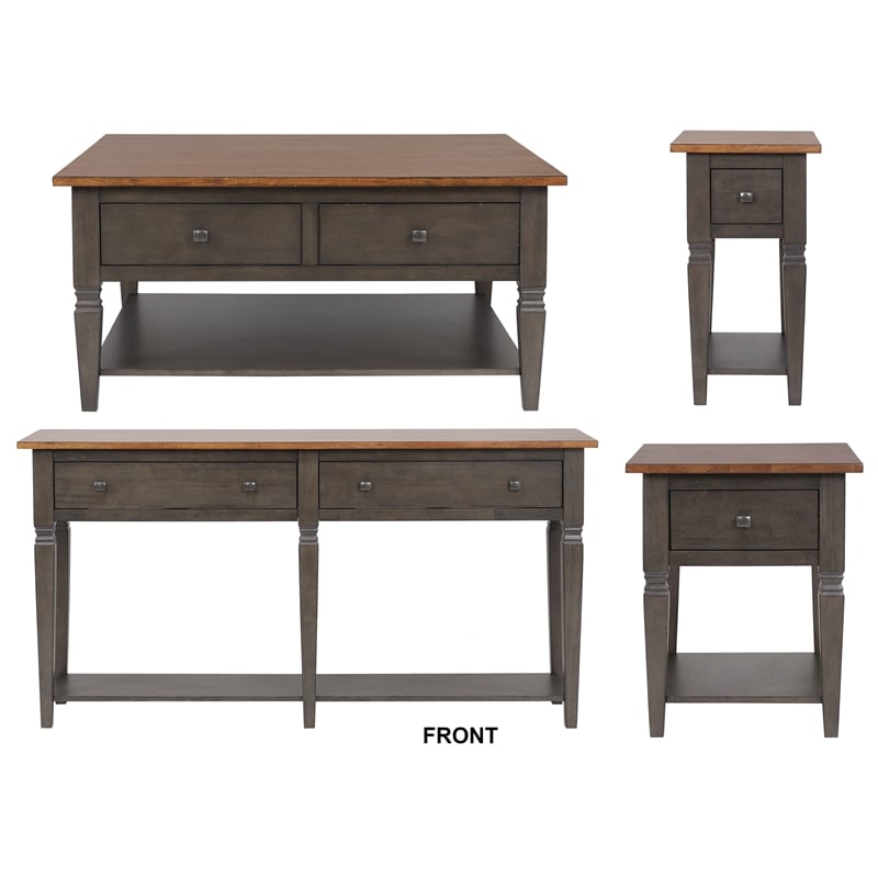 Sunset Trading Dakota 4PC Square Coffee Table Set w Console Brown Gray Wood