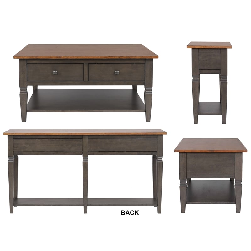 Sunset Trading Dakota 4PC Square Coffee Table Set w Console Brown Gray Wood