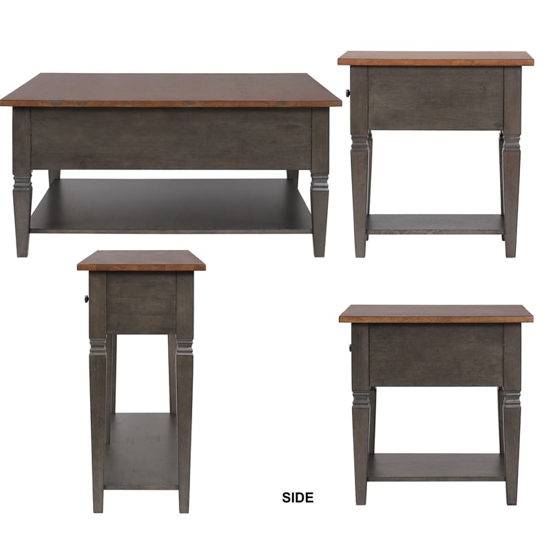 Sunset Trading Dakota 4PC Square Coffee Table Set w Console Brown Gray Wood