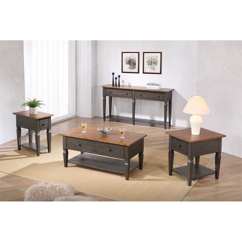Sunset Trading Dakota 4PC Rectangle Coffee Table Set w Console Brown Gray Wood
