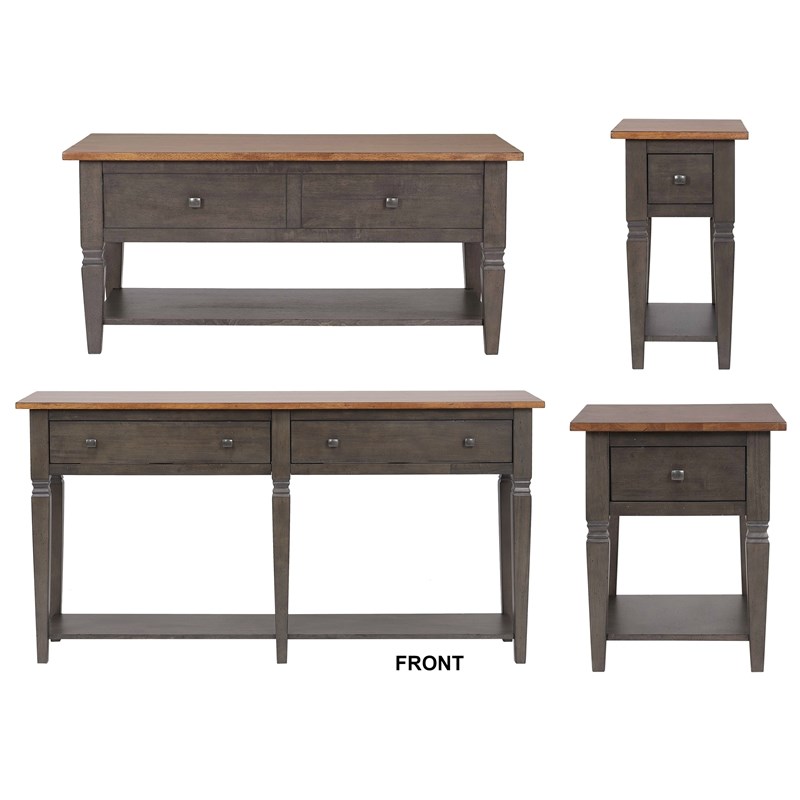 Sunset Trading Dakota 4PC Rectangle Coffee Table Set w Console Brown Gray Wood