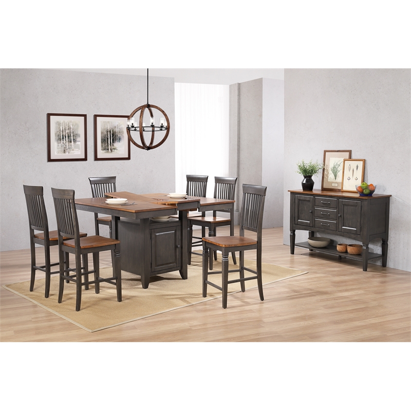 Dakota 8PC Extendable 42-54-in Pub Dining Table Set w Buffet Brown Gray Wood