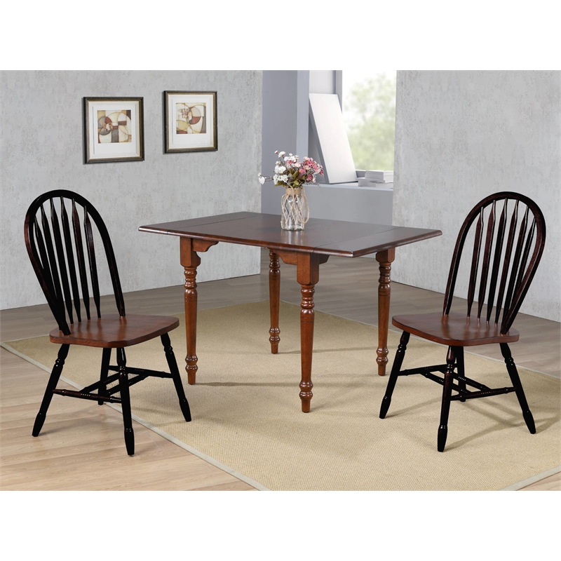 Sunset Trading 3PC 34-48-in Rectangle Dropleaf Dining Set Black Brown Solid Wood