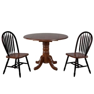 Sunset Trading 3PC 42-in Round Extending Dropleaf Dining Set in Black Brown Wood
