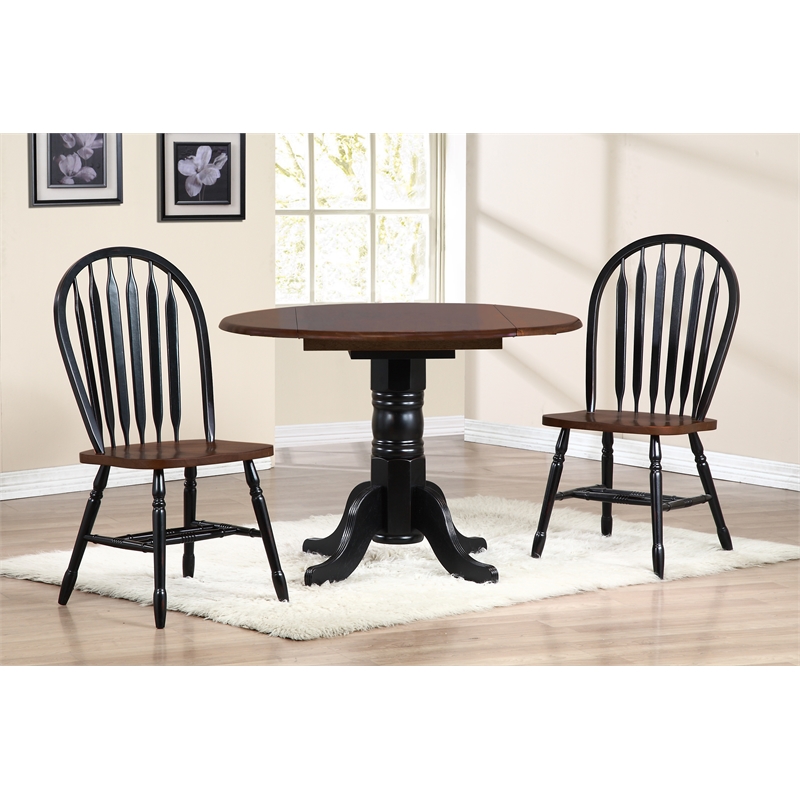 Sunset Trading 3PC 42-in Round Extendable Dropleaf Dining Set Black Brown Wood