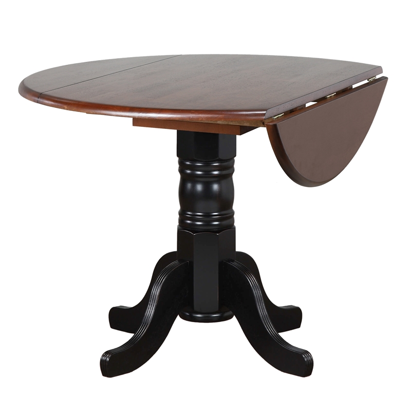 Sunset Trading 3PC 42-in Round Extendable Dropleaf Dining Set Black Brown Wood