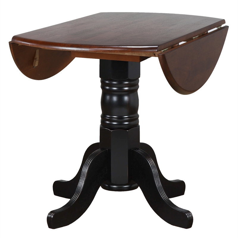 Sunset Trading 3PC 42-in Round Extendable Dropleaf Dining Set Black Brown Wood