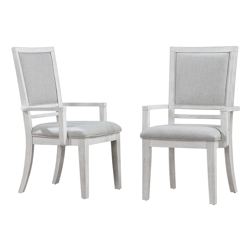 Sunset Trading Dover Upholstered Dining Arm Chair Cerused White Wood Set of 2