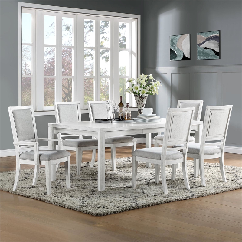 Sunset Trading Dover Upholstered Dining Arm Chair Cerused White Wood Set of 2