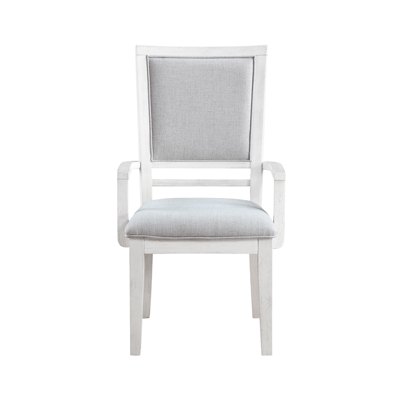 Sunset Trading Dover Upholstered Dining Arm Chair Cerused White Wood Set of 2