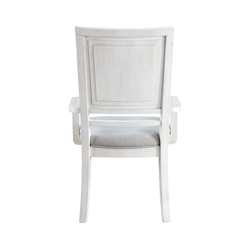 Sunset Trading Dover Upholstered Dining Arm Chair Cerused White Wood Set of 2