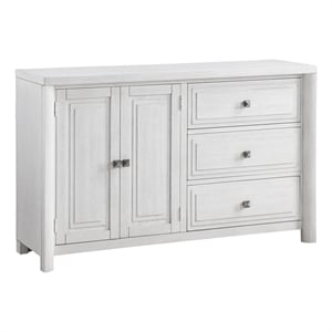 Sunset Trading Dover 62&quot White Wood Sideboard Server Table w Cabinet & 3 Drawers