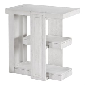 Dover 14&quot Rectangular Side End Table with Storage Shelves Cerused White Oak Wood