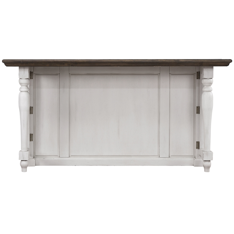 French Chic Dropleaf Kitchen Island Bar Antique White & Walnut Brown Wood