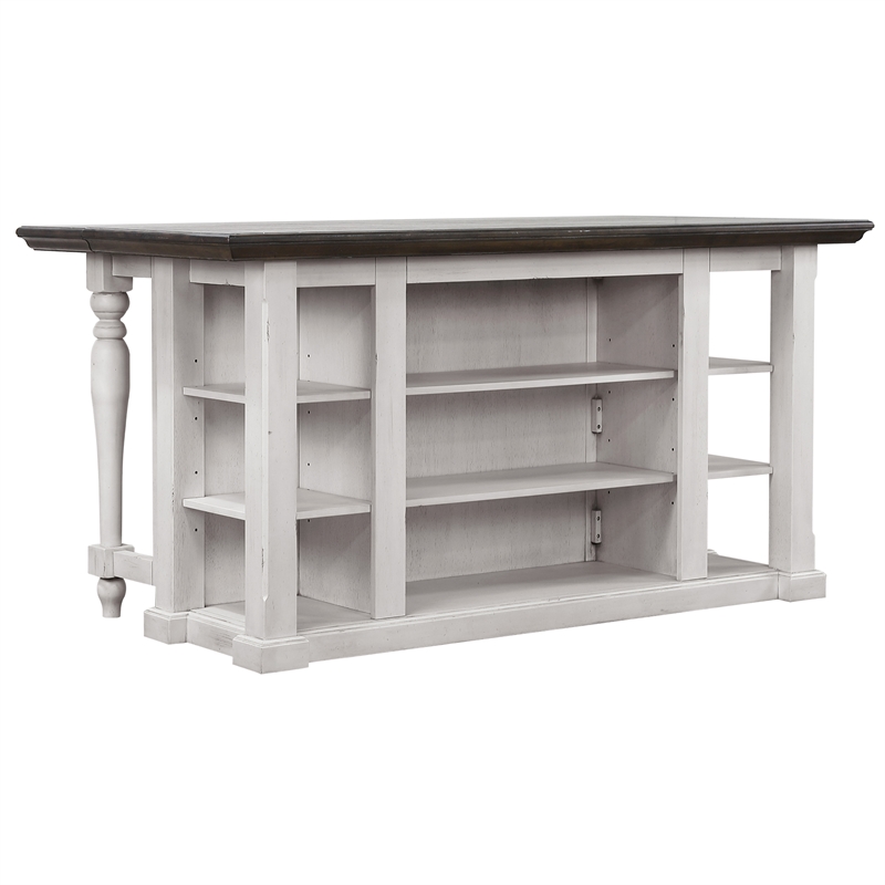 French Chic Dropleaf Kitchen Island Bar Antique White & Walnut Brown Wood
