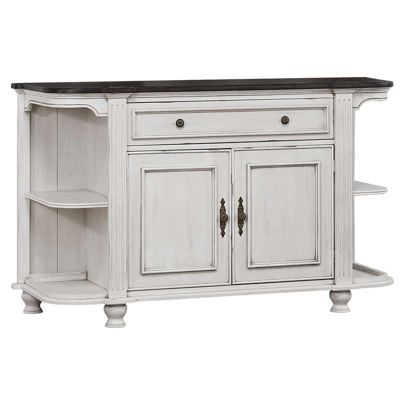 French Chic Sideboard with Storage & Display Shelves Off White/Walnut Brown Wood