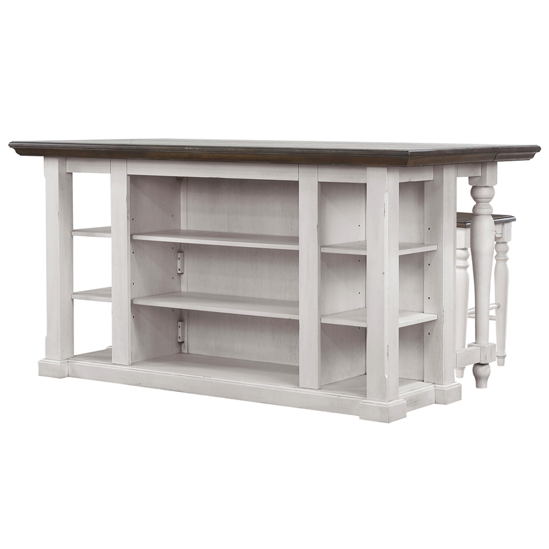 French Chic Expanding Dropleaf Kitchen Island Bar Set 2 Stools White/Brown Wood