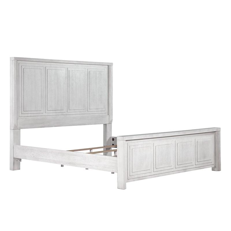 Sunset Trading Dover Queen Size Panel Bed Frame in Cerused White Oak Wood