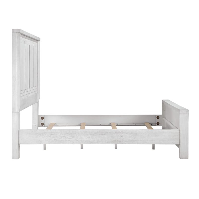 Sunset Trading Dover Queen Size Panel Bed Frame in Cerused White Oak Wood