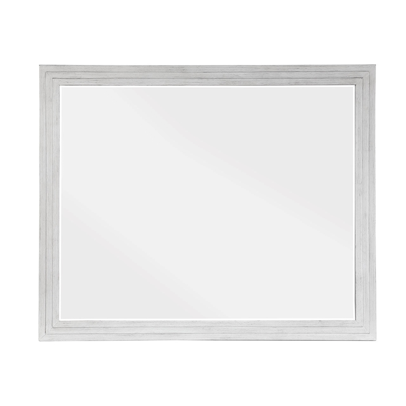 Sunset Trading Dover Rectangular Beveled Glass Mirror in Cerused White Oak Wood
