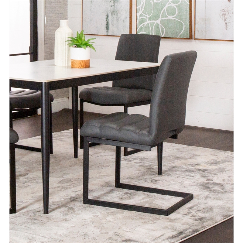 Rhea Dark Gray Faux Leather Cantilever Dining Chairs Set of 2 Kitchen Sidechairs