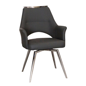 Sunset Trading Atlas Swivel Dining Armchair Dark Gray Faux Leather w Chrome Legs