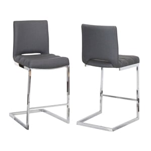 Two Delta 24&quot Faux Leather Counter Height Cantilever Barstool Dark Gray & Chrome