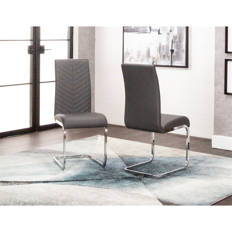 Mist Dark Gray Faux Leather Chrome Cantilever Dining Chairs Set of 2 Sidechairs