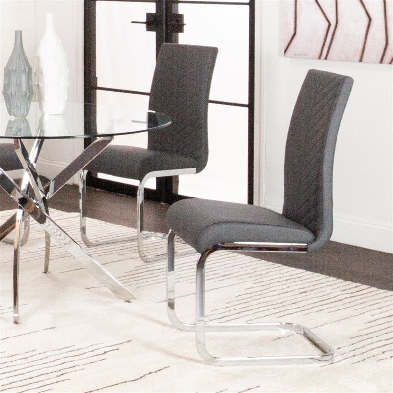Mist Dark Gray Faux Leather Chrome Cantilever Dining Chairs Set of 2 Sidechairs