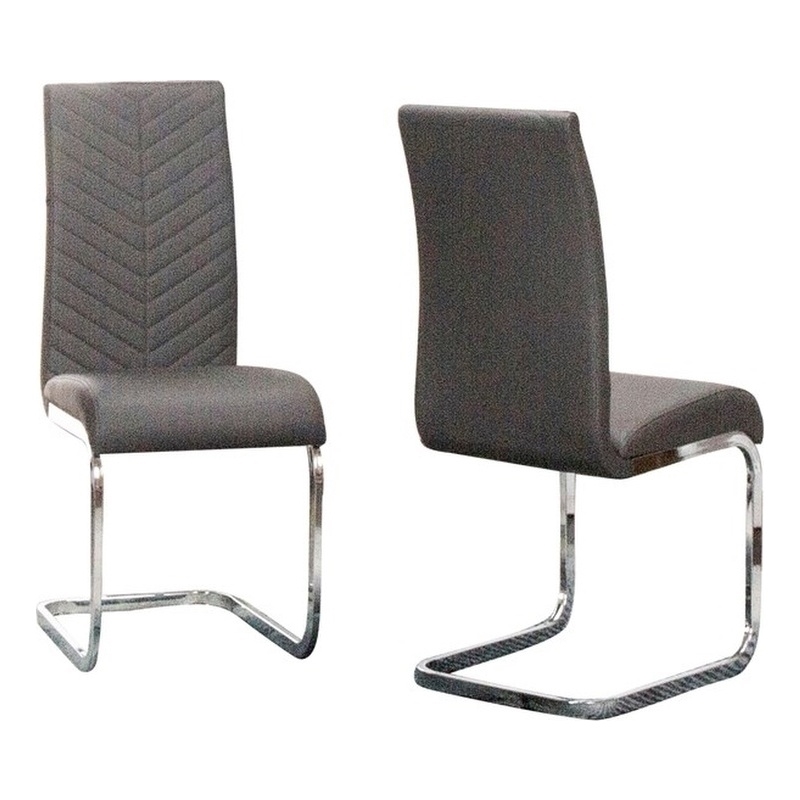 Mist Dark Gray Faux Leather Chrome Cantilever Dining Chairs Set of 2 Sidechairs