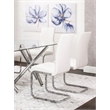 Two Modern Mist White Faux Leather Dining  Side Chairs w Chrome Cantilever Base