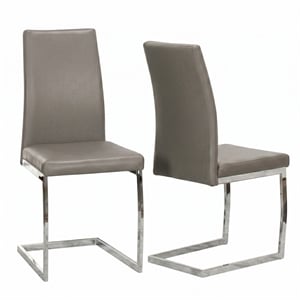 Sela Taupe Beige Faux Leather Padded Dining Chairs Set of 2 Kitchen Side Chairs