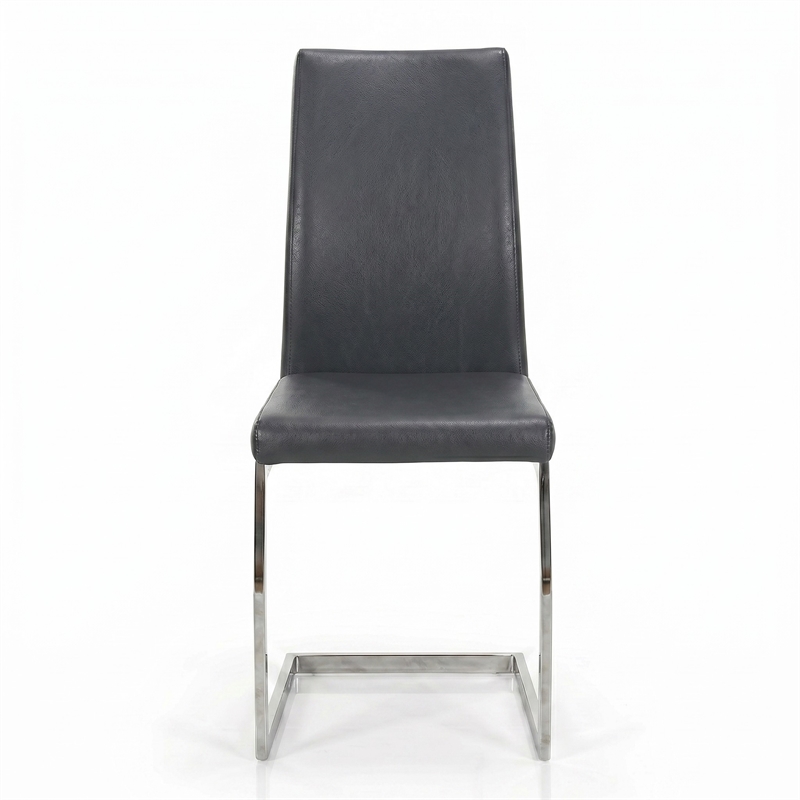 Sela Gray Faux Leather Padded Dining Chairs Chrome Cantilever Base Set of 2