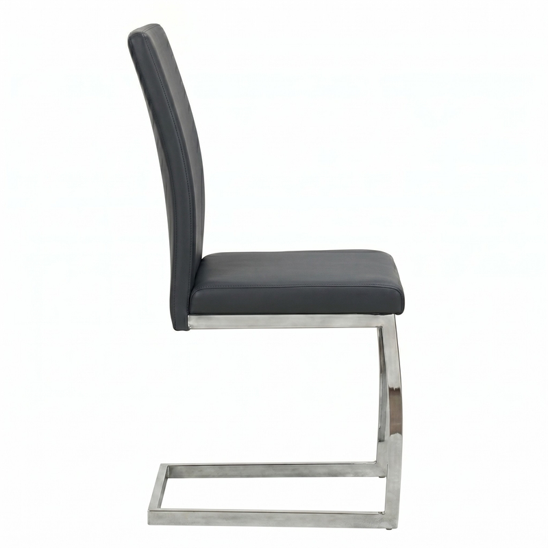 Sela Gray Faux Leather Padded Dining Chairs Chrome Cantilever Base Set of 2