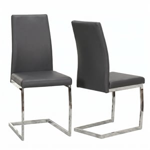 Sela Gray Faux Leather Padded Dining Chairs Chrome Cantilever Base Set of 2