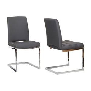 Delta Dark Gray Faux Leather Chrome Cantilever Dining Chairs Set of 2 Sidechairs