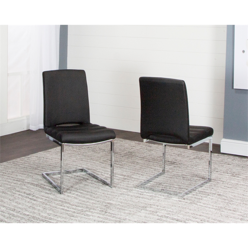 Sunset Trading Delta Black Faux Leather Chrome Cantilever Dining Chairs Set of 2