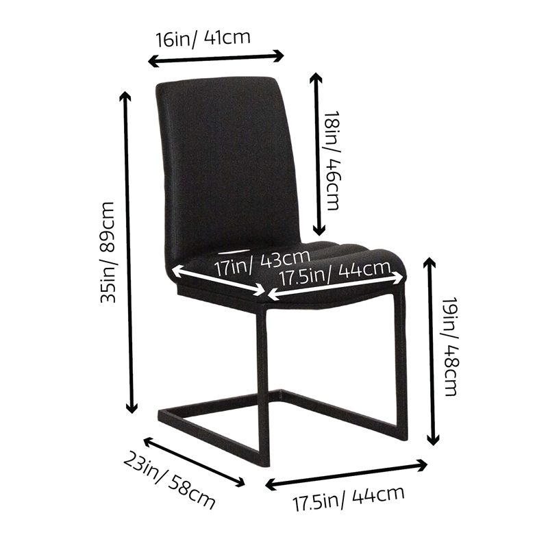 Rhea Black Faux Leather Cantilever Dining Chairs Set of 2 Kitchen Sidechairs