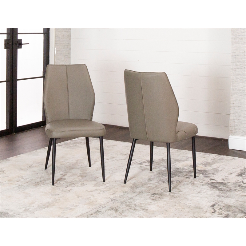 Mara Faux Leather Brown Dining Chairs w Black Legs Set of 2 Kitchen Sidechairs